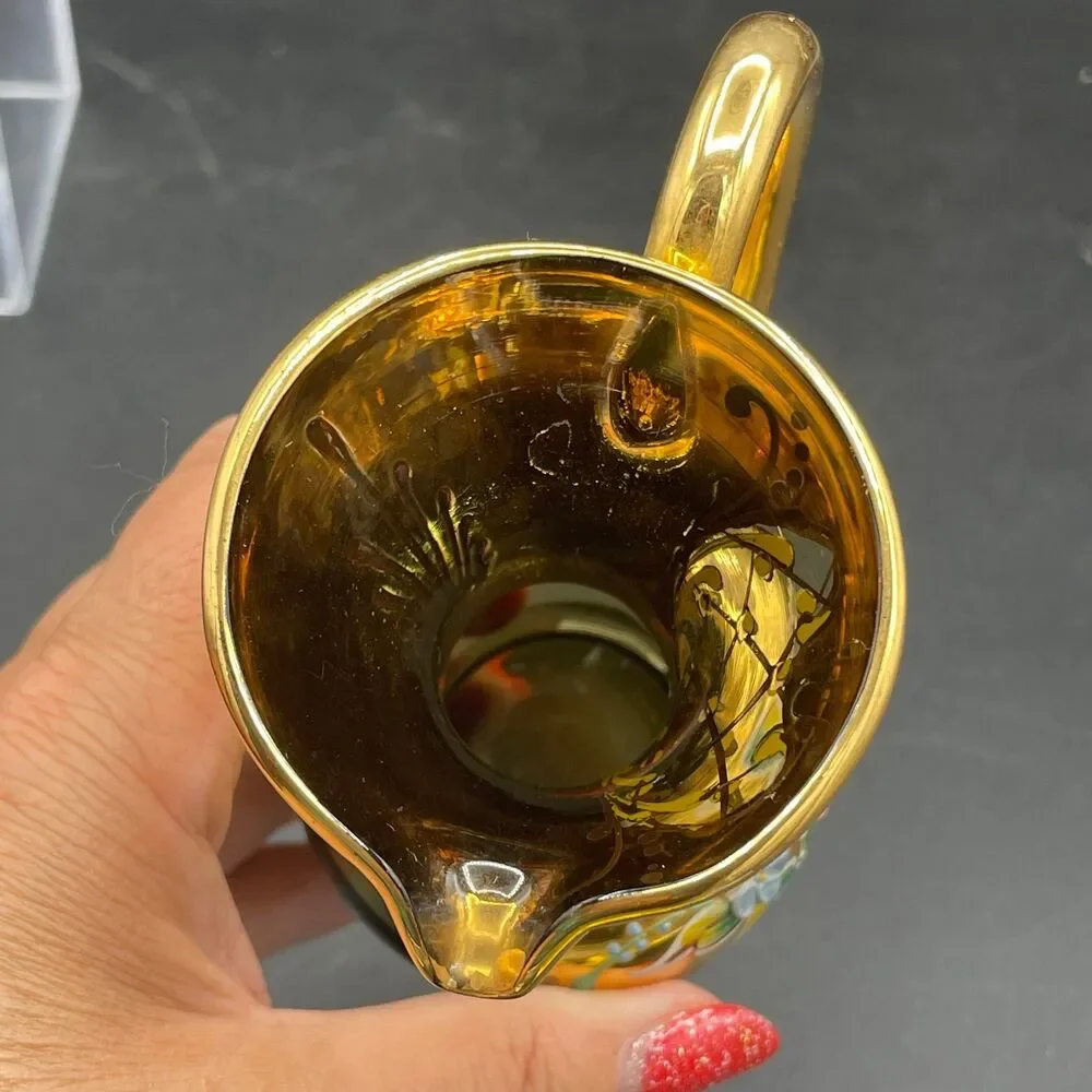 Vintage Jayimp Italian Imports Amber Gold Hand Painted Miniature Pitcher 4